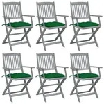 vidaXL Klappbare Gartenst&uuml;hle 6 Stk. mit Kissen Massivholz Akazie