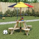 vidaXL Picknicktisch f&uuml;r 4 Kinder mit Sonnenschirm Rund Tannenholz