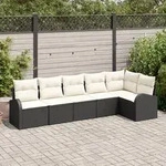 vidaXL 6-teiliges Garten-Sofa-Set mit Kissen Schwarz Poly Rattan