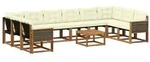vidaXL Outdoor-Sofagarnitur mit Kissen 11 pcs Natur und Creme