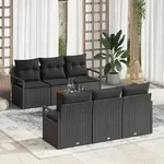 vidaXL 7-teiliges Garten Sofa Set mit Kissen Schwarz Poly-Rattan Akazie