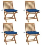 vidaXL Klappbare Gartenst&uuml;hle mit Kissen 4 Stk. Massivholz Teak