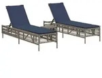 vidaXL Sonnenliegen 2 Stk. mit Tisch Grau Poly Rattan