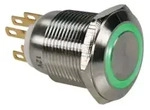 DRUCKTASTER - EDELSTAHL - SPDT 1NO 1NC - GR&Uuml;NE RINGBELEUCHTUNG - 19 mm