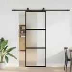 vidaXL Schiebet&uuml;r mit Beschlag Schwarz 76x205 cm Hartglas