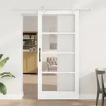 vidaXL Schiebet&uuml;r mit Hardware-Set Wei&szlig; 93x202 cm Massivholz Kiefer