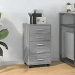 vidaXL Schubladenschrank mit Rollen Grau Sonoma Holzwerkstoff