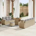vidaXL 10-teiliges Garten Sofa Set mit Kissen Beige Poly Rattan Akazie