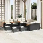 vidaXL 14-teiliges Garten-Sofa-Set mit Kissen - Schwarzes Poly-Rattan Akazie