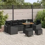 vidaXL 10-teiliges Garten Sofa Set mit Kissen Schwarz Poly Rattan Akazie