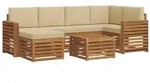 vidaXL Ecksofa Set mit Kissen 7 pcs Natur und Beige Massivholz Akazie