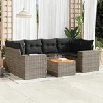 vidaXL 7-tlg. Garten-Sofagarnitur mit Kissen Grau Poly Rattan
