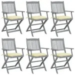 vidaXL Klappbare Gartenst&uuml;hle 6 Stk. mit Kissen Massivholz Akazie