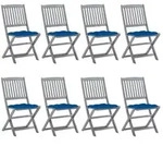 vidaXL Klappbare Gartenst&uuml;hle 8 Stk. mit Kissen Massivholz Akazie