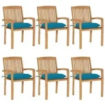 vidaXL Stapelbare Gartenst&uuml;hle mit Kissen 6 Stk. Massivholz Teak