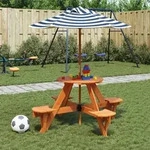 vidaXL Picknicktisch f&uuml;r 4 Kinder mit Sonnenschirm Rund Tannenholz