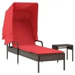 vidaXL Sonnenliege mit Sonnendach und Tisch Braun Polyrattan