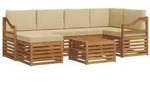 vidaXL Ecksofa Set mit Kissen 7 pcs Natur und Beige Massivholz Akazie