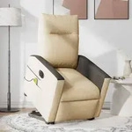 vidaXL Elektrischer Massagesessel mit Aufstehhilfe Creme Stoff