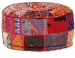 vidaXL Patchwork Sitzpouf Rund Baumwolle Handgefertigt 40x20 cm Rot