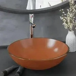 vidaXL Badezimmer Waschbecken mit Wasserhahn und Ablaufgarnitur Braun...