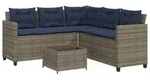 vidaXL Gartensofa mit Tisch und Kissen L-f&ouml;rmig Grau Polyrattan