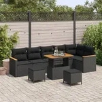 vidaXL 9-tlg. Garten-Sofagarnitur mit Kissen Schwarz Poly Rattan