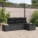 vidaXL 4-tlg. Garten-Sofagarnitur mit Kissen Schwarz Poly Rattan