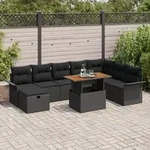 vidaXL 9-teiliges Garten Sofa Set mit Kissen Schwarz Poly Rattan