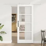 vidaXL Schiebet&uuml;r mit Hardware Set 'ORKDAL'Wei&szlig; Massivholz & Glas