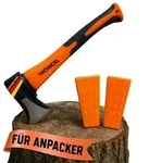 Handbeil + 2X Keil I Beil klein 600g - Fiberglasstiel Kompakt - Anti Rutsch...