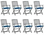 vidaXL Klappbare Gartenst&uuml;hle 8 Stk. mit Kissen Massivholz Akazie