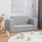 vidaXL Kinder-Schlafsofa 2-Sitzer Hellgrau Weicher Pl&uuml;sch