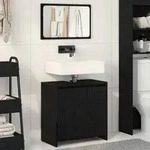 vidaXL Badschrank mit Spiegel in Schwarz und Eiche 60x33x61 cm, aus...