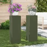 vidaXL Outdoor-Pflanzens&auml;ulen 2 Stk. Olivgr&uuml;n 24x24x75 cm Stahl