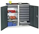 TM Werkzeug- und Materialschrank 3000, RAL 7035/7016, 9 Schubladen, 2 Wannen