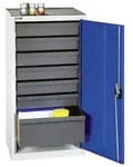 Werkzeug- und Materialschrank Serie 3000, 7035/5010, 6 Schubladen 100 mm, 1 Schu