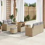 vidaXL 8-teiliges Garten-Sofa-Set mit Kissen Beige Poly Rattan Akazie