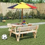 vidaXL Picknicktisch f&uuml;r 4 Kinder mit Sonnenschirm Massivholz Tanne