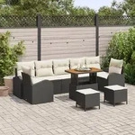 vidaXL 10-teiliges Garten Sofa Set mit Kissen Schwarz Poly Rattan Akazie