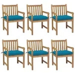 vidaXL Gartenst&uuml;hle 6 Stk. mit Hellblauen Kissen Massivholz Teak