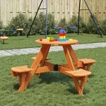 vidaXL Picknicktisch f&uuml;r 4 Kinder mit Schirmloch Rund Massivholz Tanne