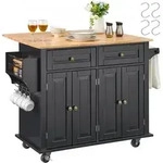 VEVOR K&uuml;cheninselwagen, 110 cm mobiler Wagen mit Holzplatte und Lagerschrank,