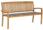 vidaXL Stapelbare Gartenbank mit Auflage 159 cm Massivholz Teak