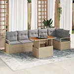 vidaXL 7-teiliges Garten Sofa Set mit Kissen Beige Poly Rattan Akazie