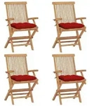 vidaXL Gartenst&uuml;hle mit Roten Kissen 4 Stk. Massivholz Teak