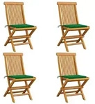 vidaXL Gartenst&uuml;hle mit Gr&uuml;nen Kissen 4 Stk. Teak Massivholz