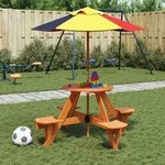 vidaXL Picknicktisch f&uuml;r 4 Kinder mit Sonnenschirm Rund Tannenholz