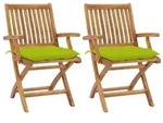 vidaXL Gartenst&uuml;hle 2 Stk. mit Hellgr&uuml;nen Kissen Massivholz Teak