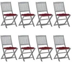 vidaXL Klappbare Gartenst&uuml;hle 8 Stk. mit Kissen Massivholz Akazie